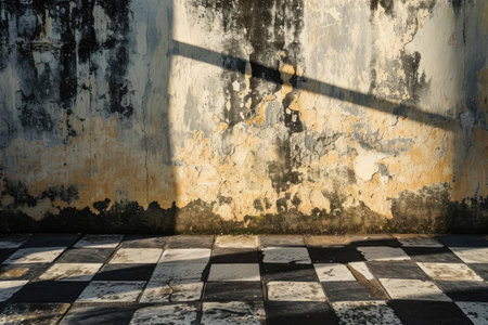 Aged Concrete Wall With Checkered Chessboard Design.の素材