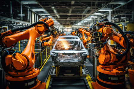 Manufacturing Sees Shift Towards Synergy, With Robots Working Alongside Humans On Assembly Line.の素材