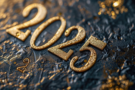 Golden Text Numbers 2025 Against A Black Background.の素材