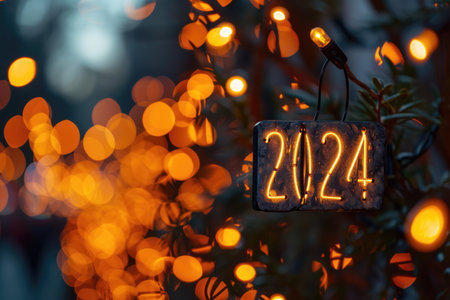 Blurred Background Of Orange Lights With Text Numbers 2024 Overlay.の素材