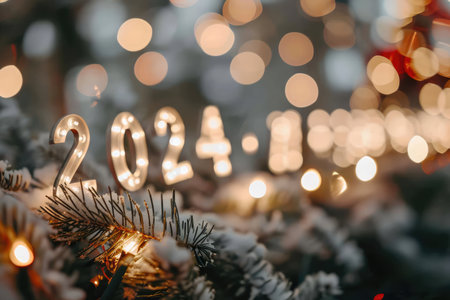 The Text Numbers 2024 On Bokeh Background With Whites.の素材