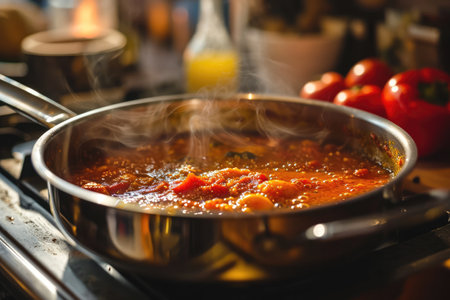 Savoring The Aromas Of Italian Cuisine As A Saucepan Effortlessly Simmers On An Electric Stoveの素材