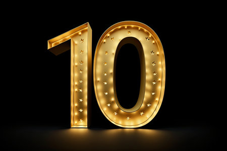 Gold Number 10 On Black Backgroundの素材