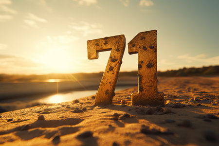 Gold Number 71 Seventy One On The Beachの素材