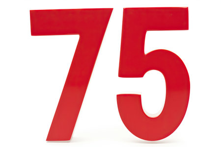 Red Number 75 Seventy Five On White Backgroundの素材