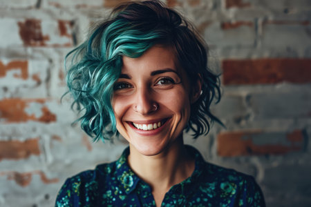 Smiling Woman Employee Human Resources Manager With Blue Hairの素材