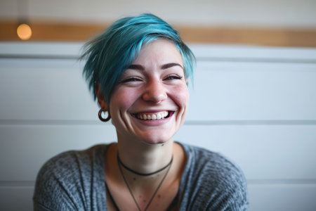 Blue-Haired Information Systems Manager With A Radiant Smileの素材