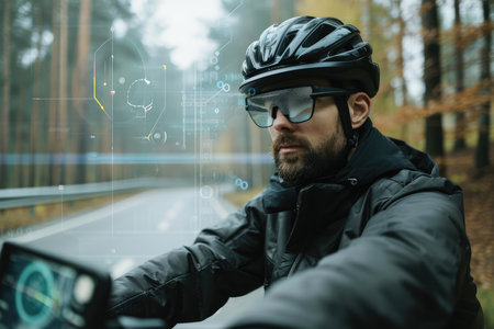 Using Ar Helmet Display, Cyclist Tracks Route And Statsの素材