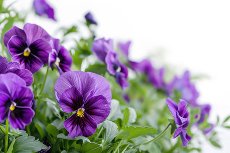 Vibrant Pansy Frame On White Background With Ample Spaceの素材