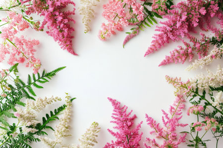 Frame Of Astilbe On White Background, Lots Of Space Insideの素材
