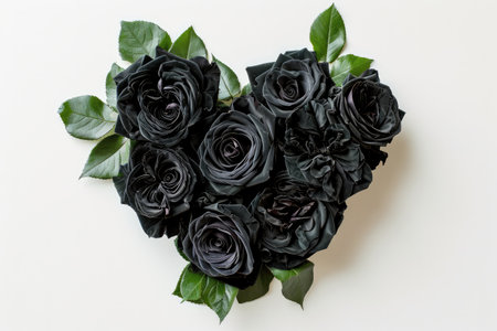 Black Rose Heart Arrangement Captured From Above On A White Backgroundの素材
