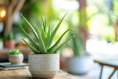 Creating An Indoor Oasis: Aloe Vera Plant Flourishes In Mini Garden Setupの素材