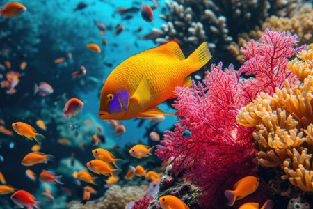 Spectacular Display: Vibrant Coral Reef Teeming With Colorful Fishの素材