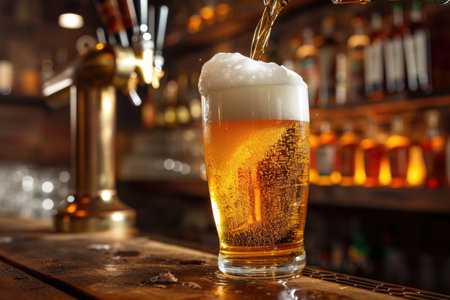 Refreshing Scene: Pouring A Glass Of Cold Beer In A Pubの素材