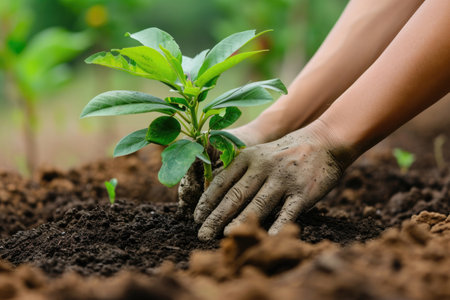 Hands Planting Tree As Part Of Reforestation Initiativeの素材