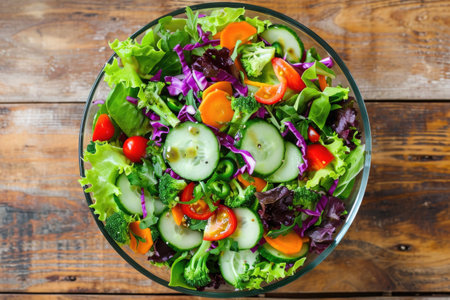 Top-View Of A Refreshing Green Salad Packed With Fresh Veggiesの素材