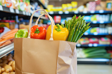 Supermarket Paper Bag Filled With Nourishing Foodの素材
