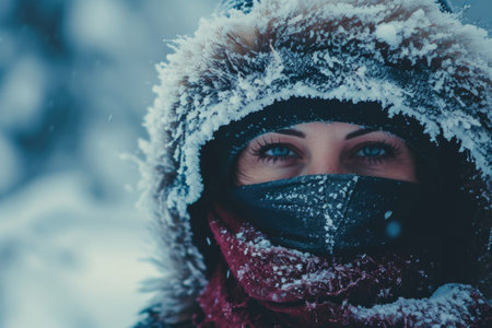 Woman Bundled Up, Braving The Winter Coldの素材