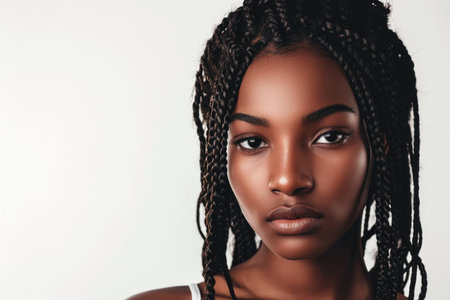 Stunning African American Woman With Curly Braids And Sharp Jawline, Isolated On Whiteの素材