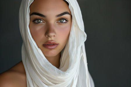 Fashionable Model With White Headscarf, Ready For Magazine Covers And Adsの素材