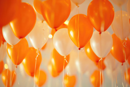 Party Balloons Floating, Orange Hues Create Festive Ambianceの素材