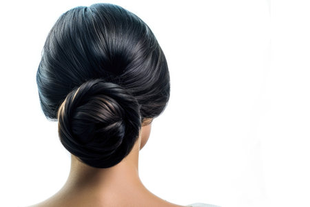 Woman With Chignon Hair On White Backgroundの素材