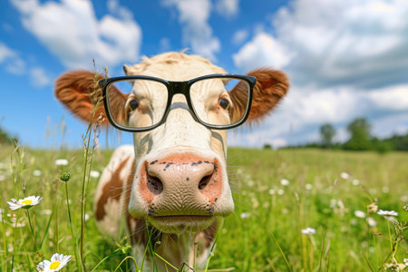 Stylish Cattle Enjoying Pasture Landscape: Charming Viewの素材
