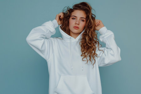 Stylish Female Model Flaunting A Blank Hoodie Mockupの素材
