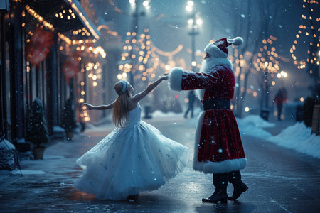 Grandfather Frost And Snow Maiden Dancing Ballet In The Streetの素材