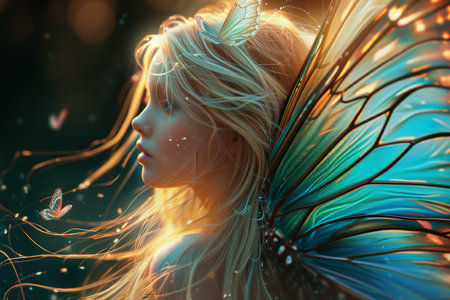 Enchanting Fairy With Gorgeous Blonde Hair And Delicate Butterfly Wings.の素材