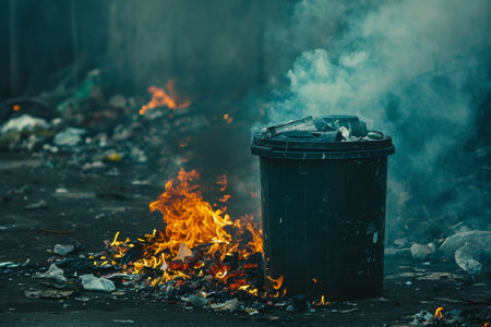 Alert: Garbage Can On Fire, Poses Hazardous Situation.の素材
