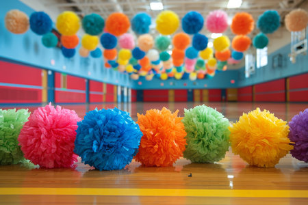 Bright Pompoms Add Pop Of Color To Gymnasium.の素材