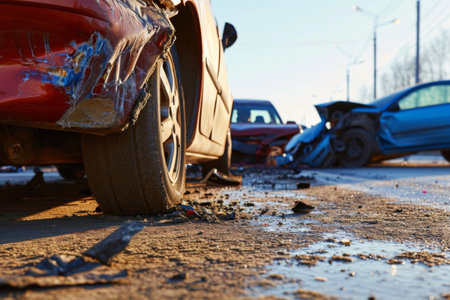 car accident on the road, close-up of a damaged carの素材