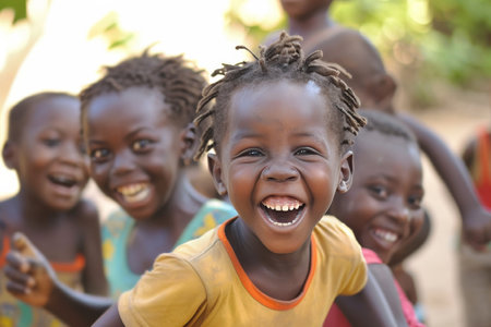 Vibrant African Children Embracing The Joyful Moments Of Childhood Through Play And Laughter.の素材