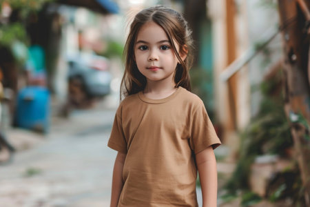 The Little Girl In A Brown T-Shirt On The Street, Visual Representationの素材
