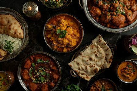Exquisite Indian Cuisine Presented On An Elegant, Dramatic Table, Exuding Luxury.の素材