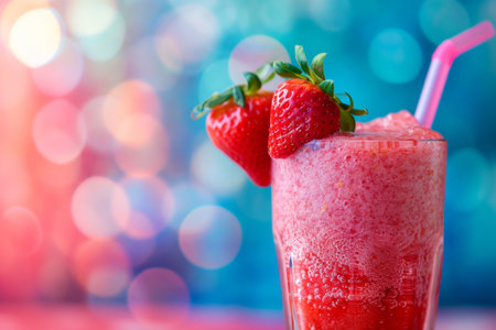 Refreshing And Healthy Strawberry Drink Surrounded By Vibrant Colorsの素材