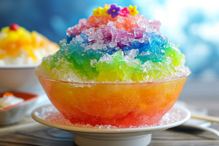 Lively And Bright Shaved Ice Dessert With A Multicolored Harmony Of Flavorsの素材