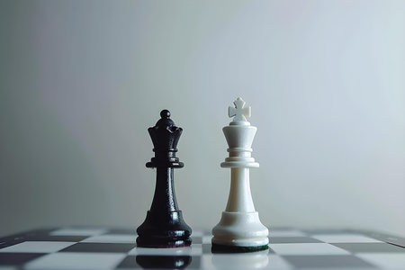 The black queen successfully checkmates the white king, securing victory in the game of chess. Concept Chess, Checkmate, Victory, Black Queen, White Kingの素材