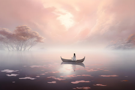 Dreamlike scene with a soft and ethereal quality invoking a sense of tranquility. Concept Dreamy photography, Soft lighting, Ethereal atmosphere, Tranquil setting, Surreal vibesの素材