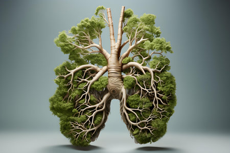 A tree shaped like lungs symbolizing fresh air and lifegiving nature. Concept Nature, Tree Symbolism, Lungs, Fresh Air, Life-Givingの素材