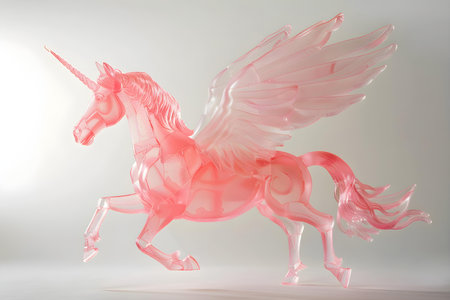 Graceful pink Pegasus: a majestic winged horse on a white backdrop. Concept Fantasy Photoshoot, Pegasus, Graceful Poses, Pink and White Theme, Majestic Animalsの素材