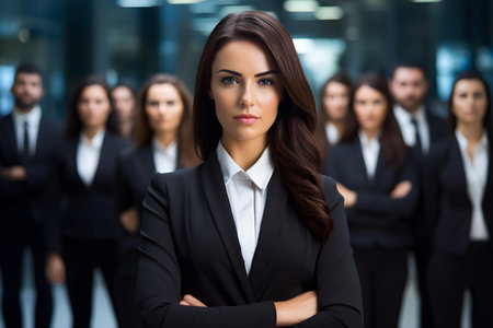 Female business leader commands respect from her team. Concept Leadership, Female Empowerment, Business Successの素材