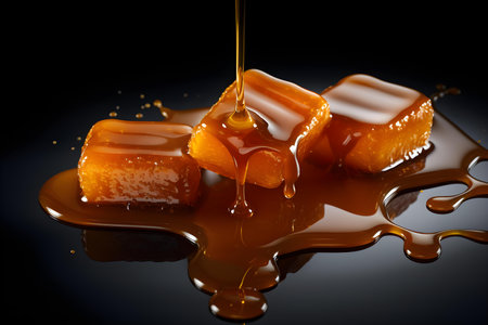 Isolated caramel candies and sauce tempting and delectable. Concept Food Photography, Sweet Treats, Dessert Delights, Indulgent Snacksの素材