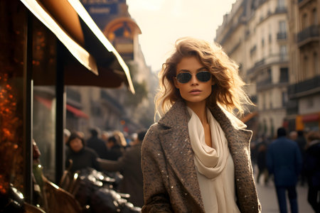 Model woman shops with style on Paris streets. Concept Fashion, Shopping, Style, Paris, Womenの素材