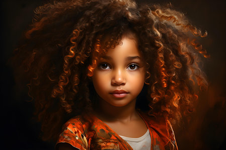 Portrait of a Young Afro Girl in a Studio Setting. Concept Fashion photography, Beauty portraits, Afro hairstyles, Studio lighting, Youthful expressionsの素材