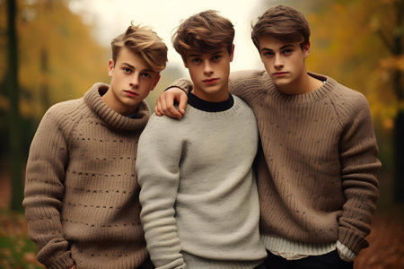 Teen boys looking trendy in sweaters. Concept Fashion, Teen Boys, Sweaters, Trendy Style, Photoshootの素材