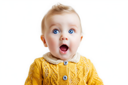 Delighted Infant Wearing A Look Of Surprise, Isolated On A White Backgroundの素材
