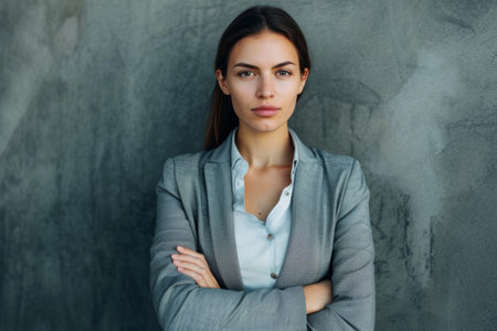 Confident Businesswoman Standing Alone, Ready To Tackle Any Challenge. Ð¡oncept Confident Businesswoman, Professional And Independent, Ready For Success, Power Pose, Business Attireの素材