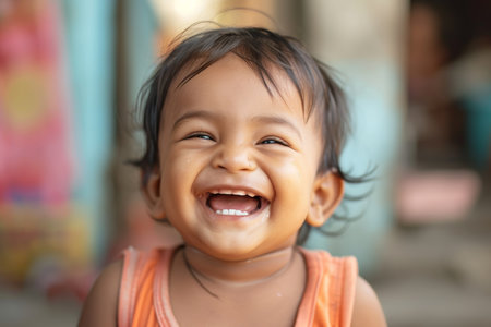 Indian Baby Giggling And Exploring Joyfully, Radiating Pure Happiness And Innocenceの素材